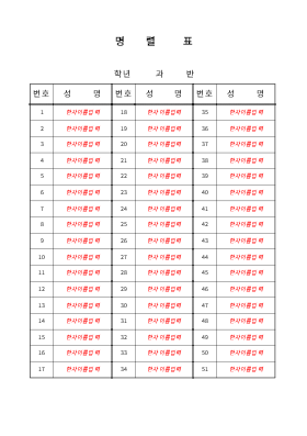 명렬표 명렬표